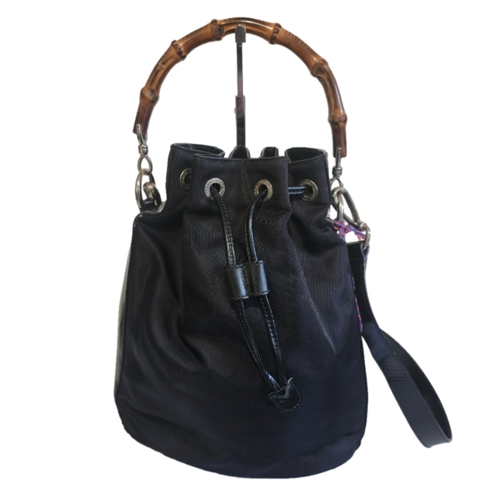 Authentic black nylon vintage GUCCI bamboo 2way bag